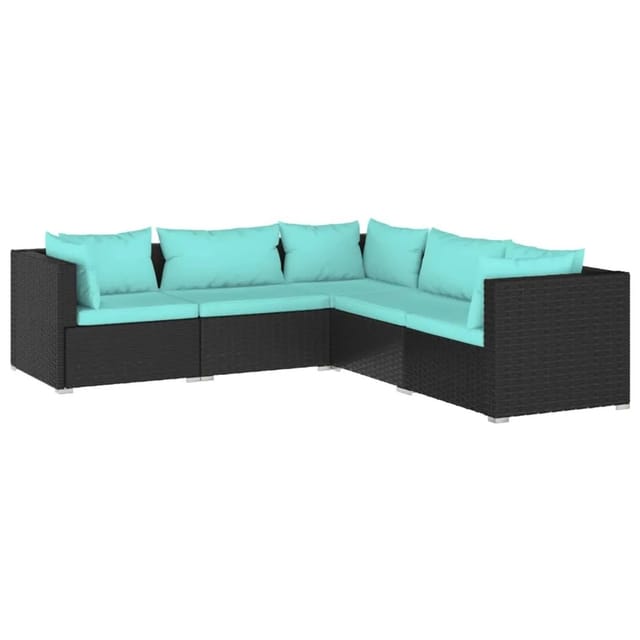 vidaXL 5-tlg Garten-Lounge-Set mit Kissen Poly Rattan Schwarz Modell 44