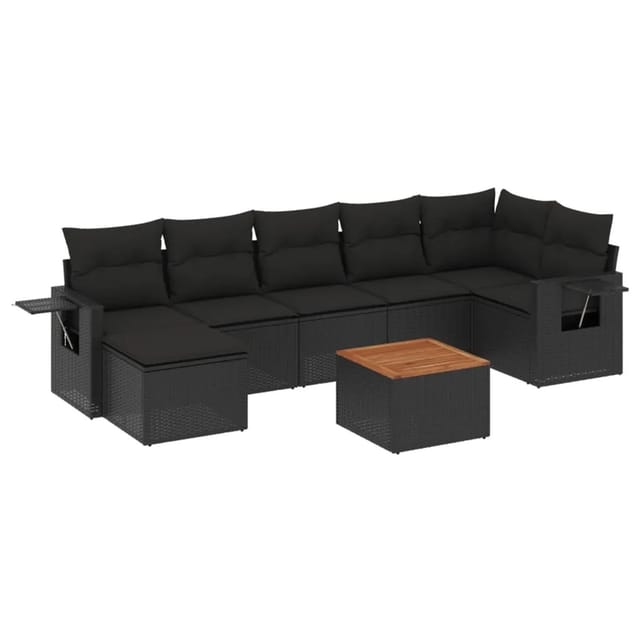 vidaXL 8-tlg Garten-Sofagarnitur mit Kissen Schwarz Poly Rattan Modell 220