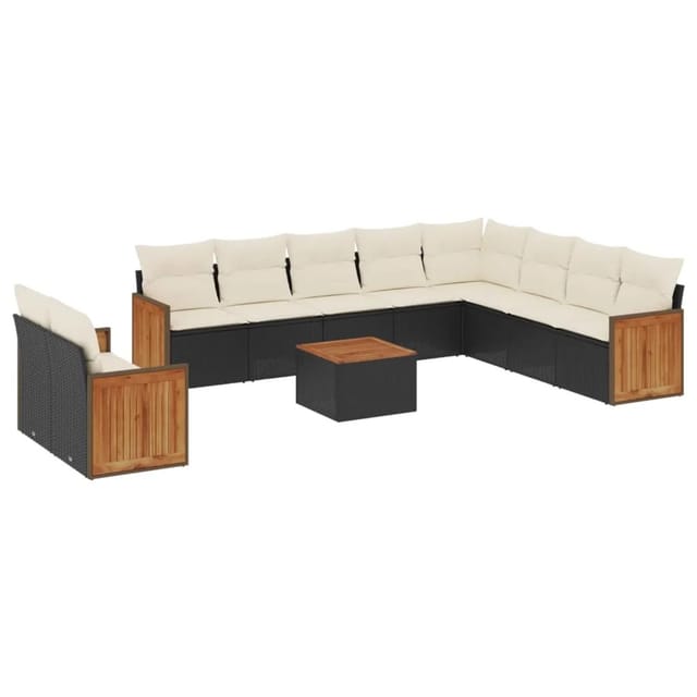 vidaXL 11-tlg Garten-Sofagarnitur mit Kissen Schwarz Poly Rattan Modell 72