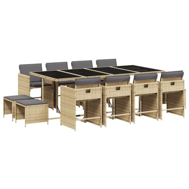 vidaXL 13-tlg Garten-Essgruppe mit Kissen Beigemischung Poly Rattan Modell 11