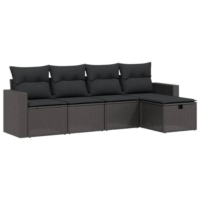 vidaXL 5-tlg Garten-Sofagarnitur mit Kissen Schwarz Poly Rattan Modell 98