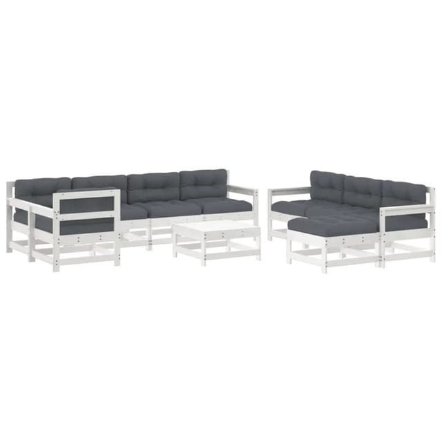 vidaXL 10-tlg Garten-Lounge-Set mit Kissen Weiß Massivholz Modell 3