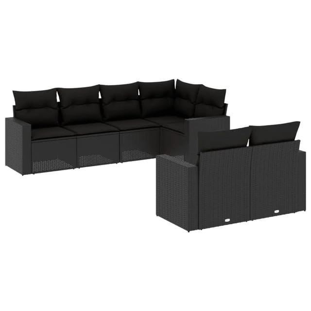 vidaXL 7-tlg Garten-Sofagarnitur mit Kissen Schwarz Poly Rattan Modell 5