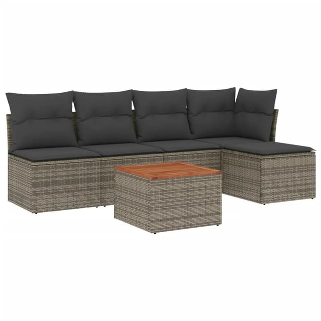 vidaXL 6-tlg Garten-Sofagarnitur mit Kissen Grau Poly Rattan Modell 41