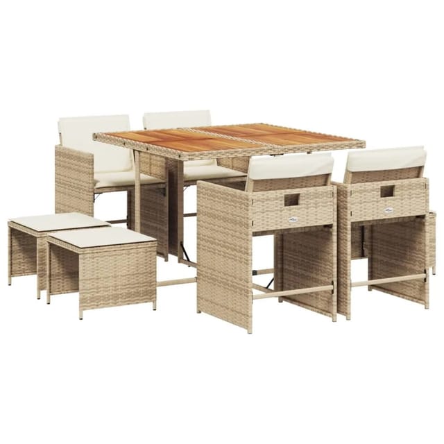 vidaXL 9-tlg Garten-Essgruppe mit Kissen Beige Poly Rattan Modell 31