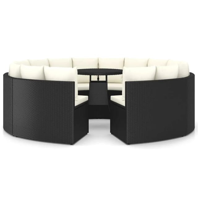 vidaXL 9-tlg Garten-Sofagarnitur mit Auflagen Poly Rattan Schwarz Modell 2