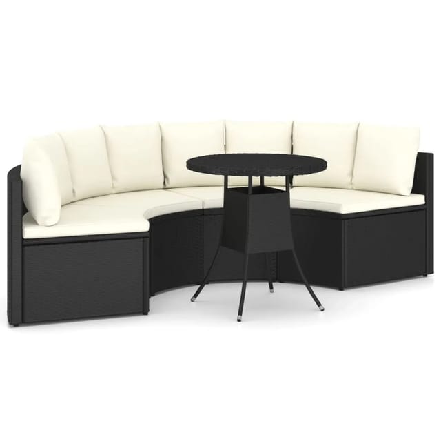 vidaXL 5-tlg Garten-Sofagarnitur mit Auflagen Poly Rattan Schwarz Modell 2