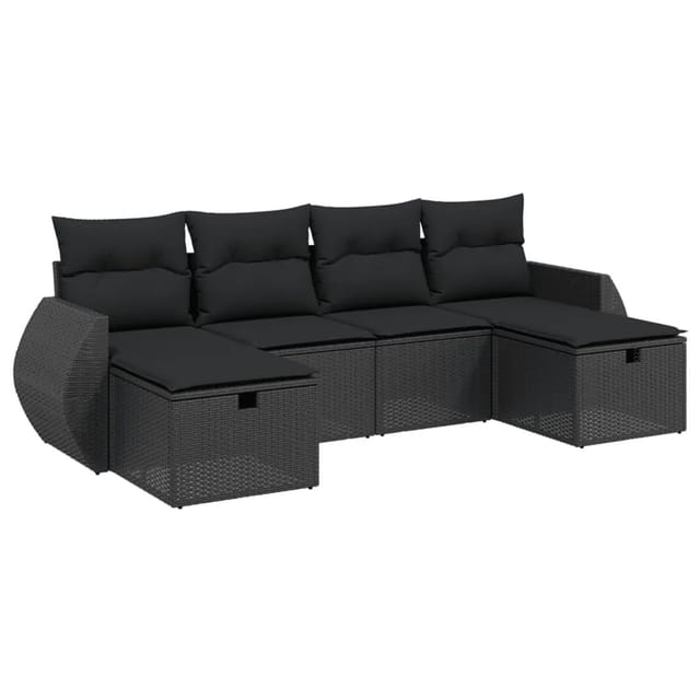 vidaXL 6-tlg Garten-Sofagarnitur mit Kissen Schwarz Poly Rattan Modell 129