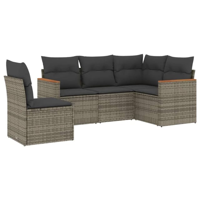 vidaXL 5-tlg Garten-Sofagarnitur mit Kissen Grau Poly Rattan Modell 80