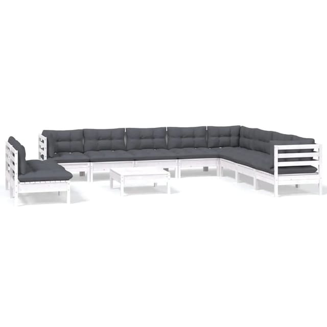 vidaXL 11-tlg Garten-Lounge-Set mit Kissen Weiß Massivholz Kiefer Modell 1