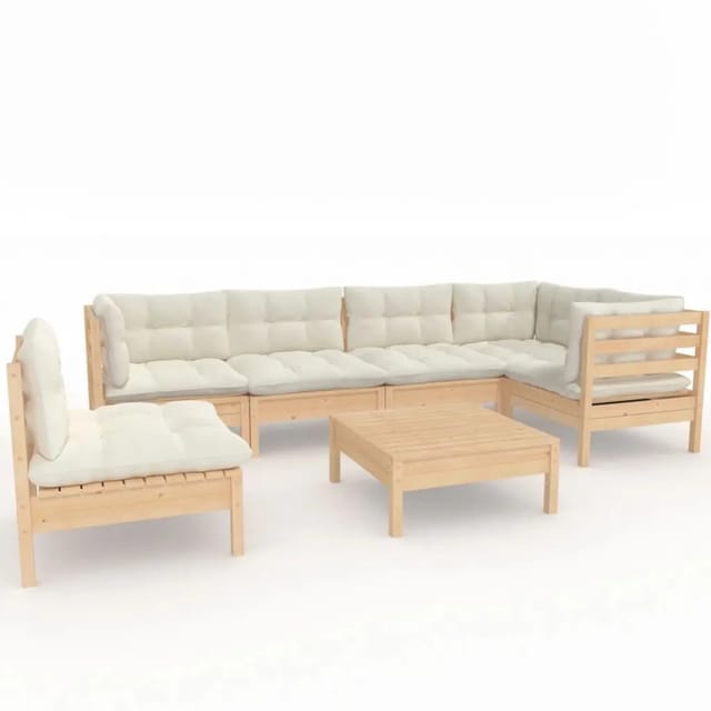 vidaXL 7-tlg Garten-Lounge-Set mit Creme Kissen Kiefernholz Modell 7