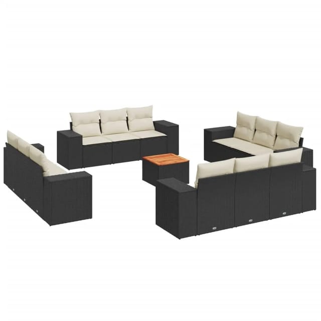 vidaXL 13-tlg Garten-Sofagarnitur mit Kissen Schwarz Poly Rattan Modell 34