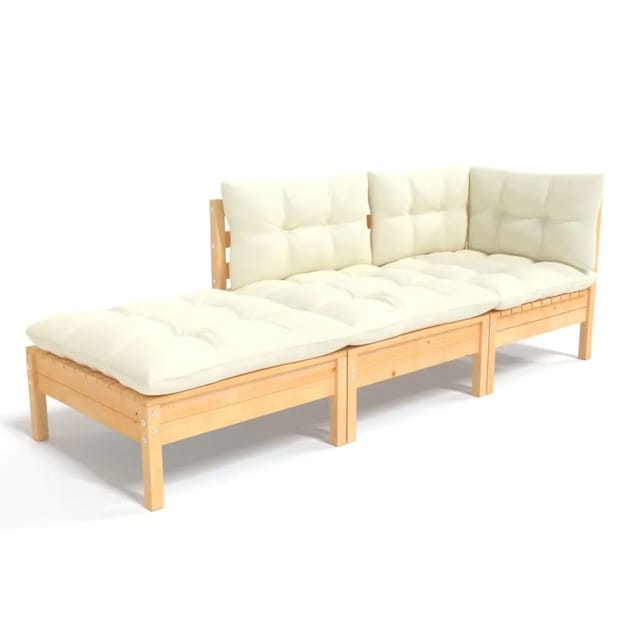 vidaXL 3-tlg Garten-Lounge-Set mit Creme Kissen Massivholz Kiefer