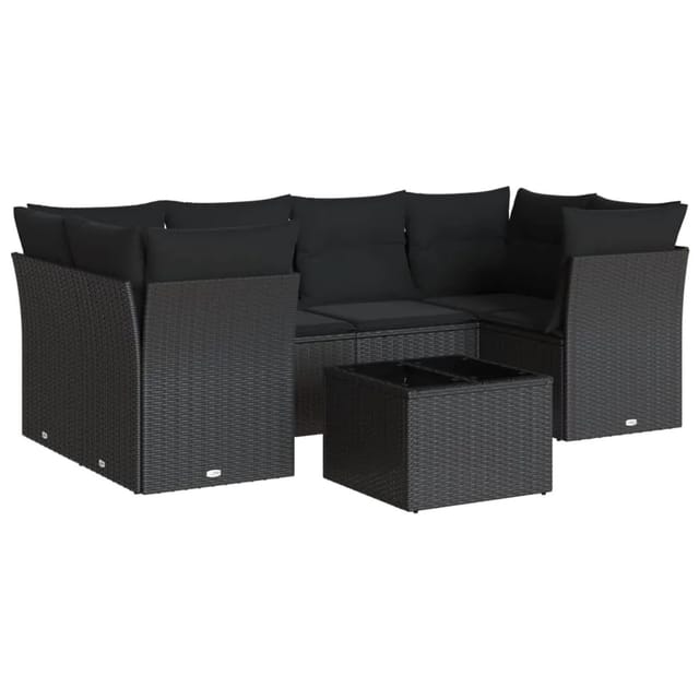 vidaXL 7-tlg Garten-Sofagarnitur mit Kissen Schwarz Poly Rattan Modell 29