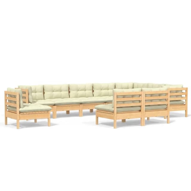 vidaXL 10-tlg Garten-Lounge-Set mit Creme Kissen Massivholz Kiefer Modell 4