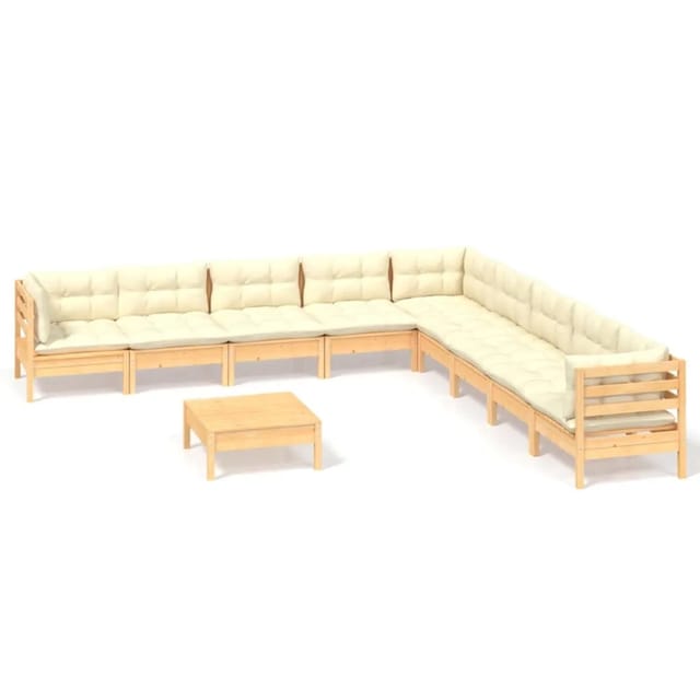 vidaXL 10-tlg Garten-Lounge-Set mit Creme Kissen Massivholz Kiefer Modell 7