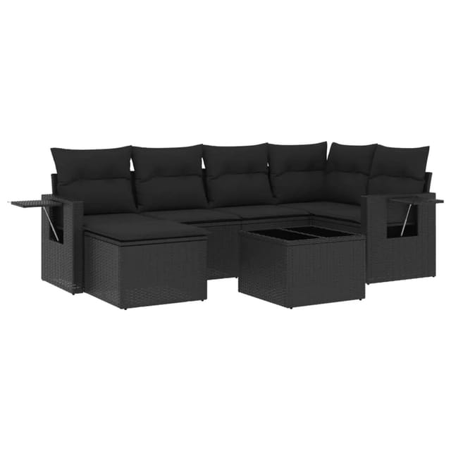 vidaXL 7-tlg Garten-Sofagarnitur mit Kissen Schwarz Poly Rattan Modell 246