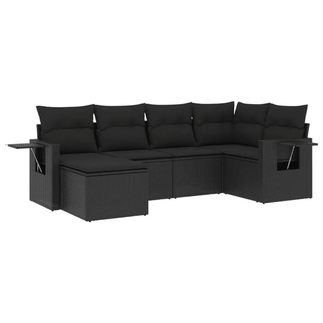 vidaXL 6-tlg Garten-Sofagarnitur mit Kissen Schwarz Poly Rattan Modell 240