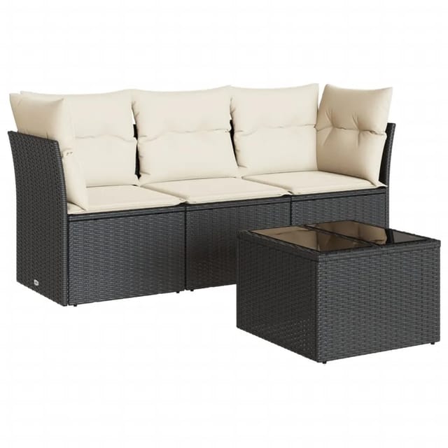 vidaXL 4-tlg Garten-Sofagarnitur mit Kissen Schwarz Poly Rattan Modell 2