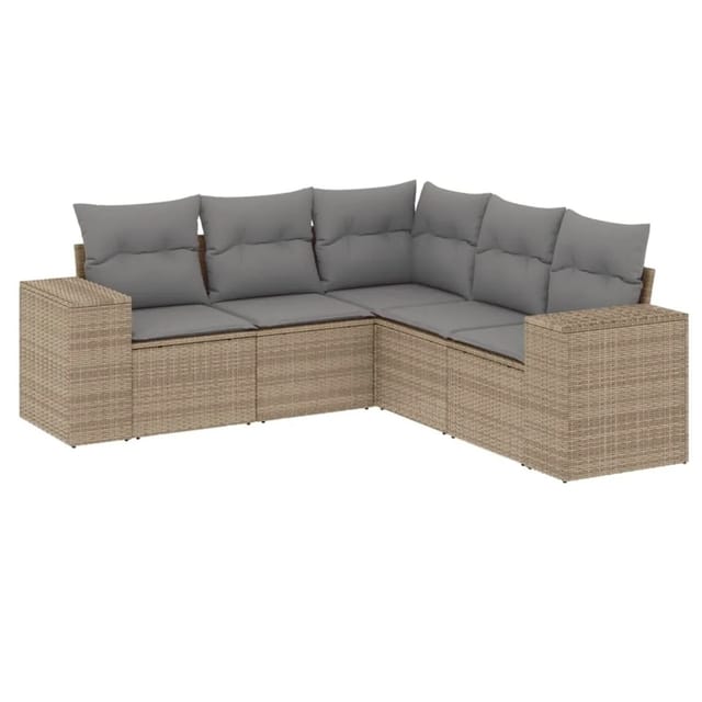vidaXL 5-tlg Garten-Sofagarnitur mit Kissen Beige Poly Rattan Modell 148