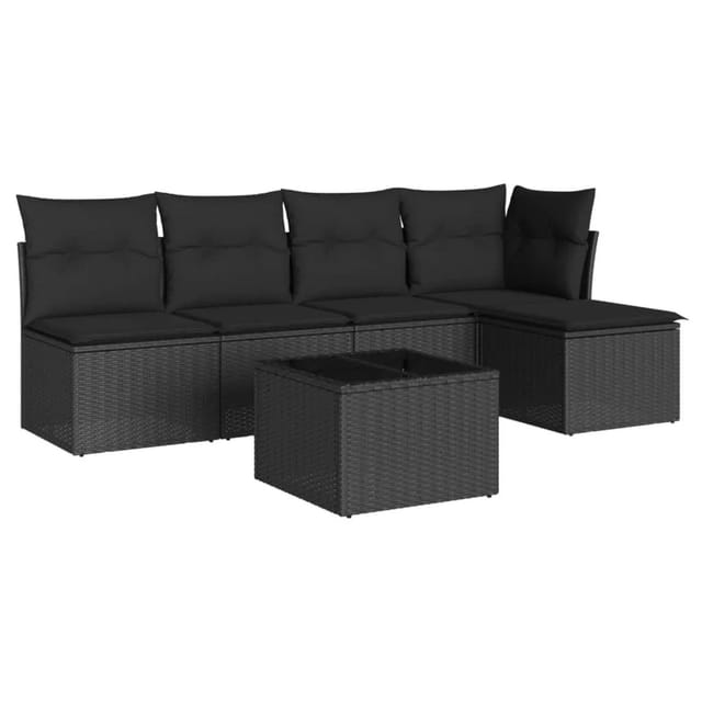 vidaXL 6-tlg Garten-Sofagarnitur mit Kissen Schwarz Poly Rattan Modell 14