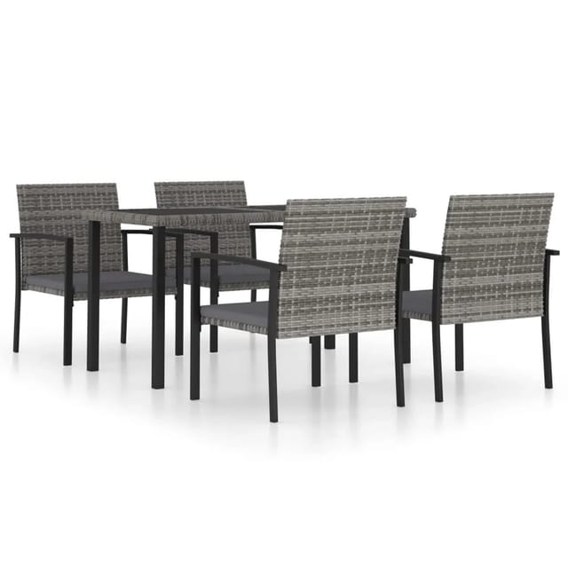 vidaXL 5-tlg Garten-Essgruppe Poly Rattan Grau Modell 5
