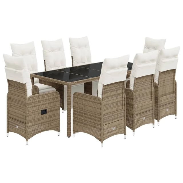 vidaXL 9-tlg Garten-Bistro-Set mit Kissen Braun Poly Rattan Modell 4