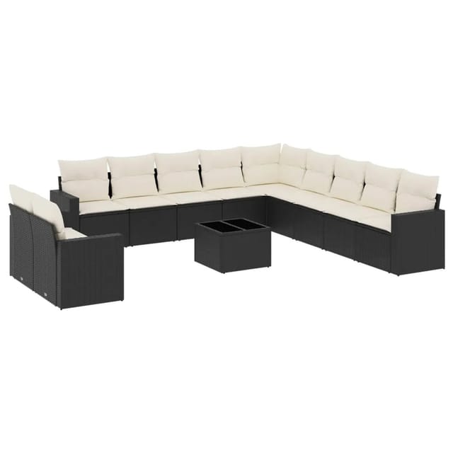 vidaXL 12-tlg Garten-Sofagarnitur mit Kissen Schwarz Poly Rattan Modell 15