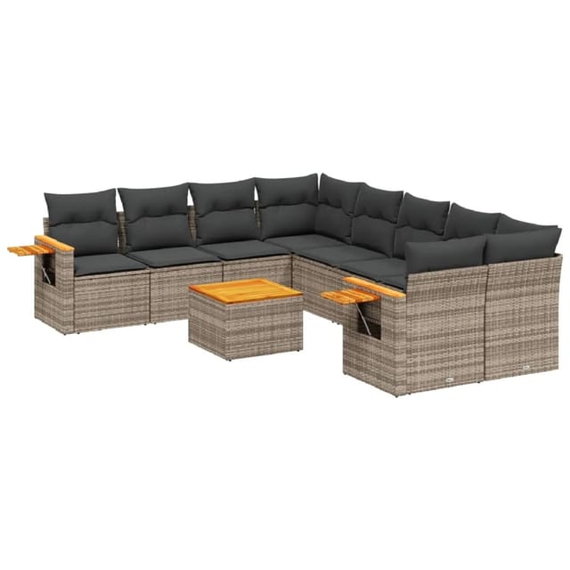vidaXL 9-tlg Garten-Sofagarnitur mit Kissen Grau Poly Rattan Modell 58