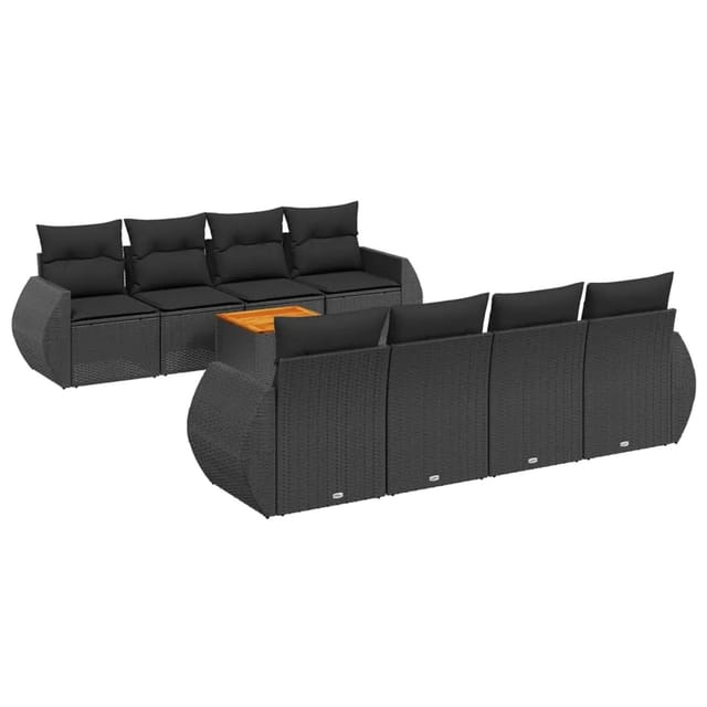 vidaXL 9-tlg Garten-Sofagarnitur mit Kissen Schwarz Poly Rattan Modell 92