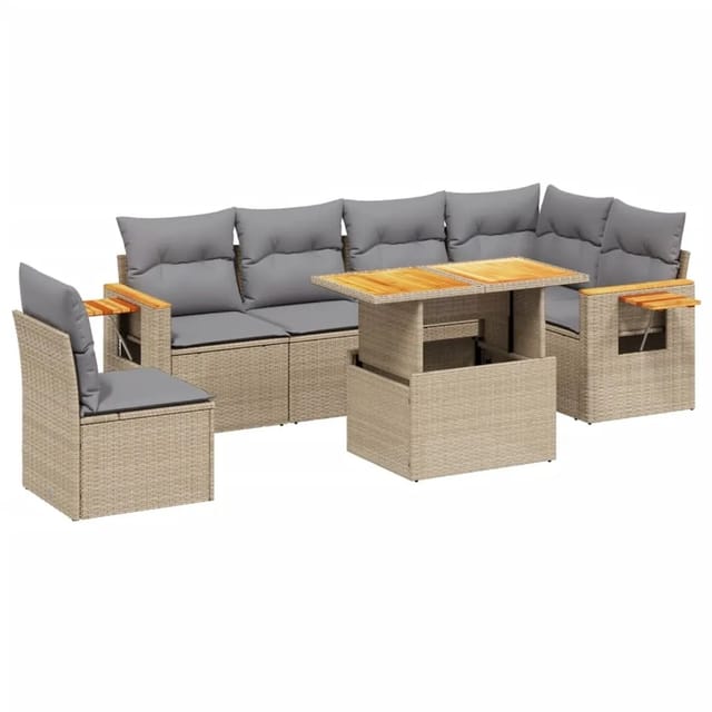vidaXL 7-tlg Garten-Sofagarnitur mit Kissen Beige Poly Rattan Modell 393