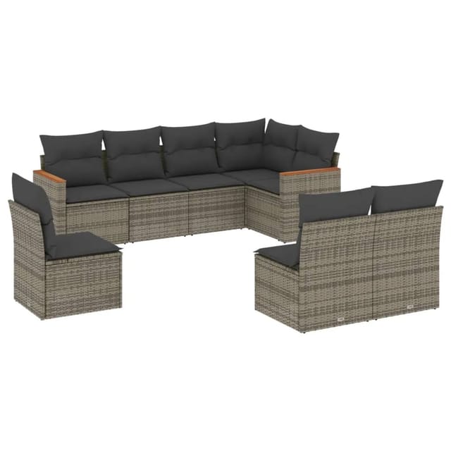 vidaXL 8-tlg Garten-Sofagarnitur mit Kissen Grau Poly Rattan Modell 53