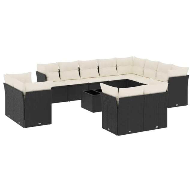 vidaXL 13-tlg Garten-Sofagarnitur mit Kissen Schwarz Poly Rattan Modell 21