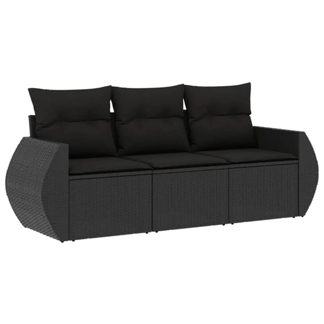 vidaXL 3-tlg Garten-Sofagarnitur mit Kissen Schwarz Poly Rattan Modell 7
