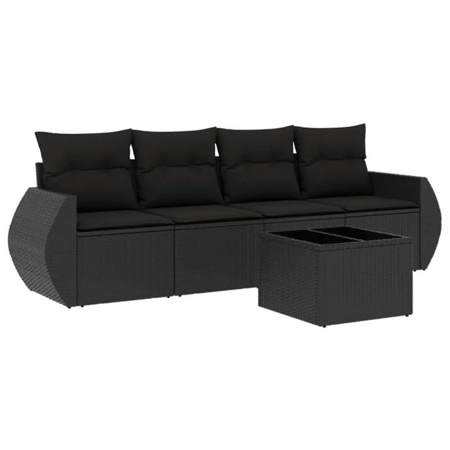 vidaXL 5-tlg Garten-Sofagarnitur mit Kissen Schwarz Poly Rattan Modell 16