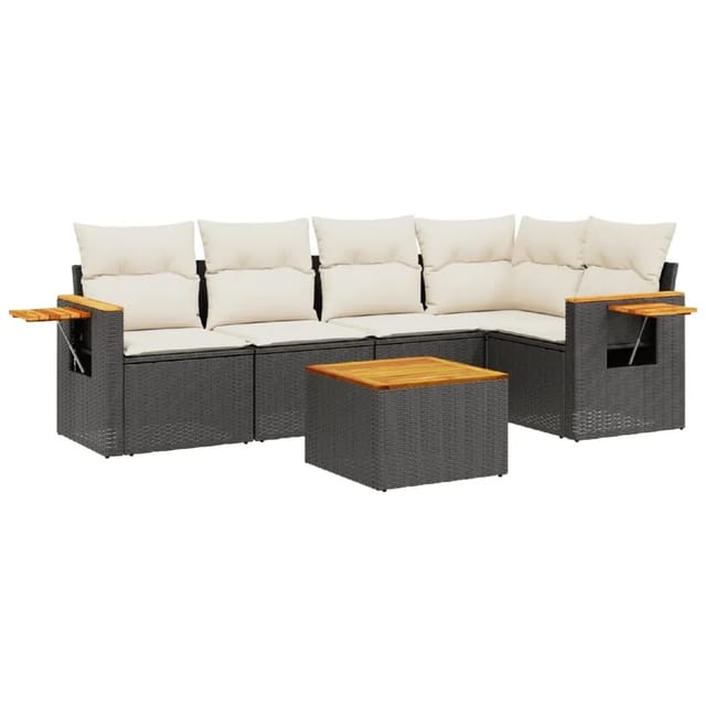 vidaXL 6-tlg Garten-Sofagarnitur mit Kissen Schwarz Poly Rattan Modell 106