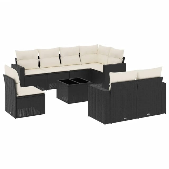 vidaXL 9-tlg Garten-Sofagarnitur mit Kissen Schwarz Poly Rattan Modell 35