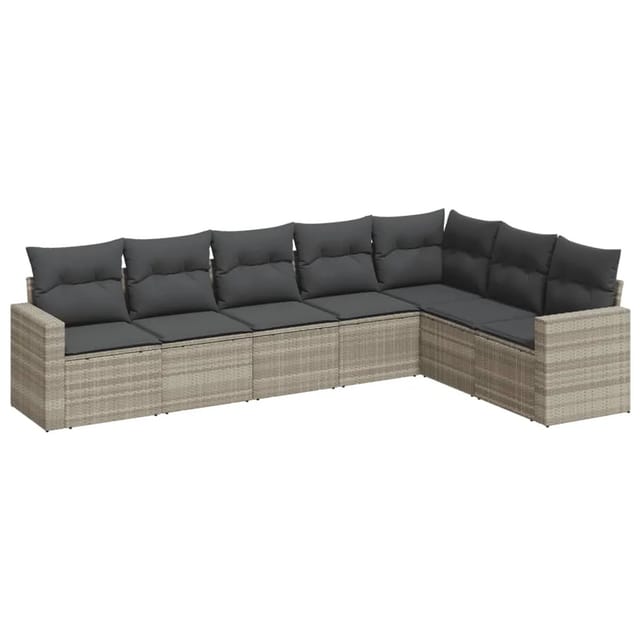 vidaXL 7-tlg Garten-Sofagarnitur mit Kissen Hellgrau Poly Rattan Modell 1