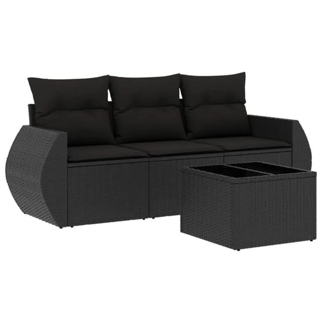 vidaXL 4-tlg Garten-Sofagarnitur mit Kissen Schwarz Poly Rattan Modell 15
