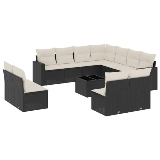 vidaXL 12-tlg Garten-Sofagarnitur mit Kissen Schwarz Poly Rattan Modell 54