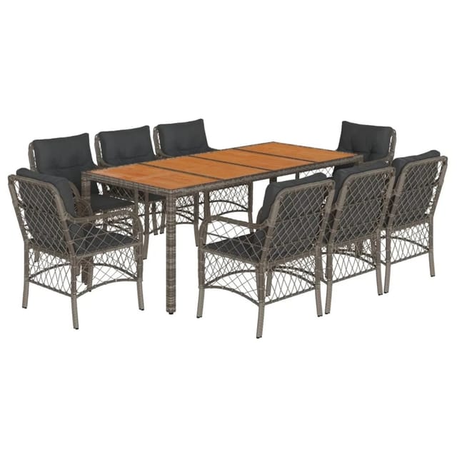 vidaXL 9-tlg Garten-Essgruppe mit Kissen Grau Poly Rattan Modell 24