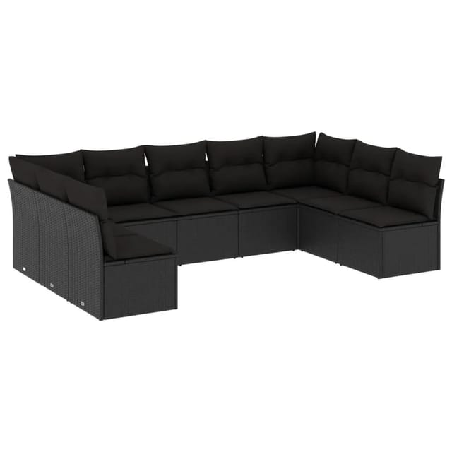 vidaXL 9-tlg Garten-Sofagarnitur mit Kissen Schwarz Poly Rattan Modell 16