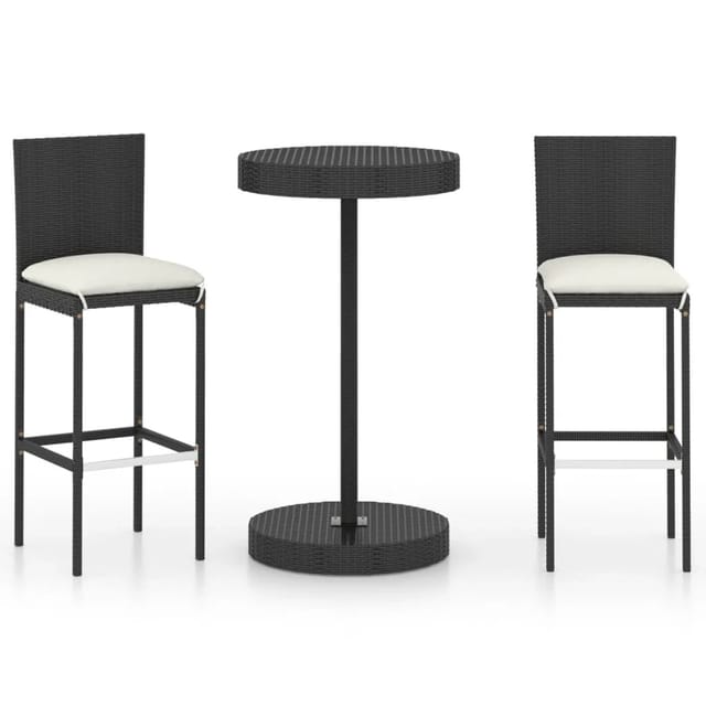 vidaXL 3-tlg Gartenbar-Set mit Kissen Poly Rattan Schwarz Modell 2