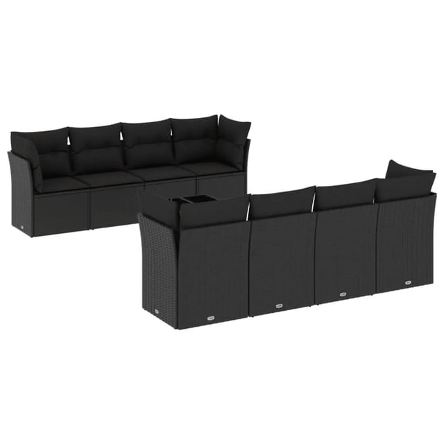 vidaXL 9-tlg Garten-Sofagarnitur mit Kissen Schwarz Poly Rattan Modell 5