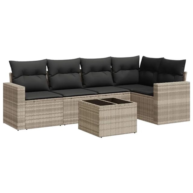 vidaXL 6-tlg Garten-Sofagarnitur mit Kissen Hellgrau Poly Rattan Modell 2