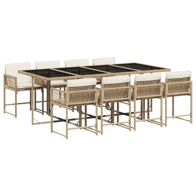 vidaXL 9-tlg Garten-Essgruppe mit Kissen Beige Poly Rattan Modell 39