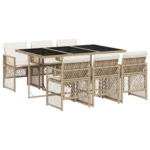 vidaXL 7-tlg Garten-Essgruppe mit Kissen Beige Poly Rattan Modell 42