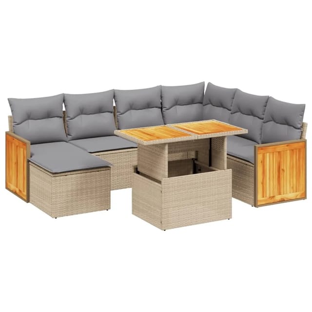 vidaXL 8-tlg Garten-Sofagarnitur mit Kissen Beige Poly Rattan Modell 346