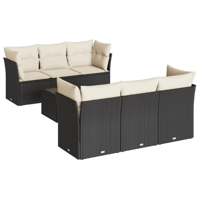 vidaXL 7-tlg Garten-Sofagarnitur mit Kissen Schwarz Poly Rattan Modell 6
