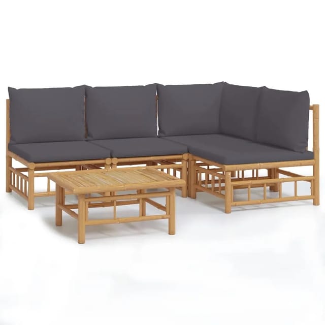 vidaXL 5-tlg Garten-Lounge-Set mit Dunkelgrauen Kissen Bambus Modell 8